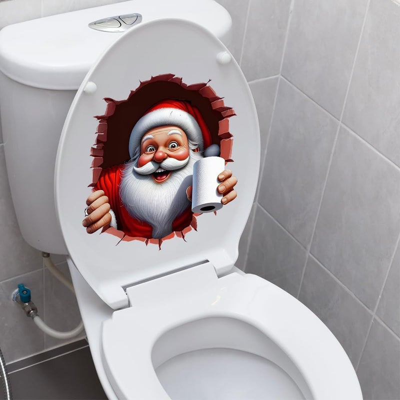Iprokiu Christmas Toilet Sticker Santa Claus Reindeer Elf Toilet Seat Cover Decal Waterproof Christmas Crack Toilet Seat Lid Decal Snowman Elk Washroom Decoration (Smiling Santa Claus) - Image 1